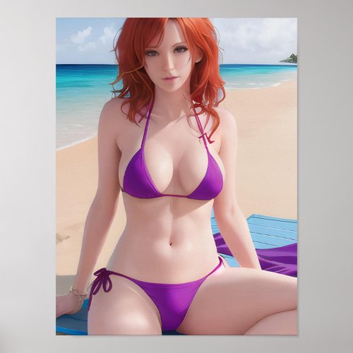 Red Haired Lady in a Purple Bikini Poster