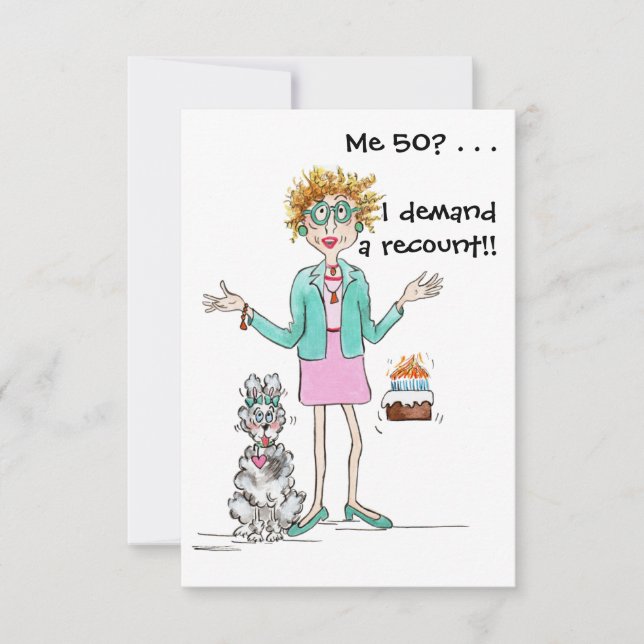 Red haired lady turns 50 and protests thank you ca card (Front)