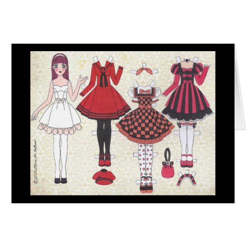 Red_Haired Lolita Paper Doll Blank Card