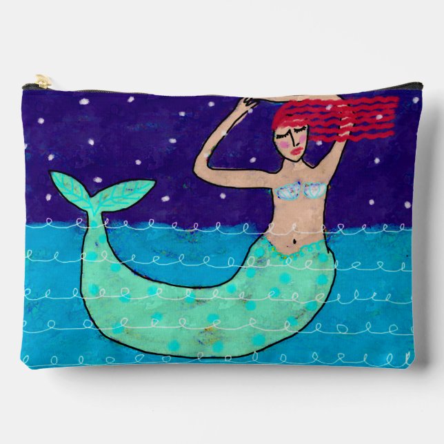 Red Haired Mermaid Abstract Art Accessory Pouch (Front)