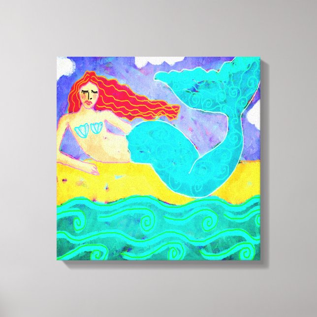 Red Haired Mermaid Abstract Art Canvas Print (Front)