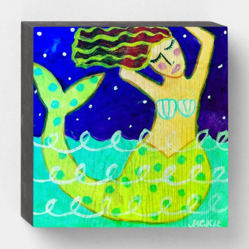 Red Haired Mermaid Abstract Art Wooden Box Sign