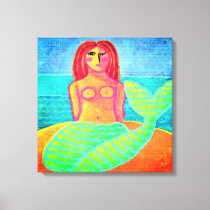 Red Haired Mermaid Abstract Digital Painting Canvas Print