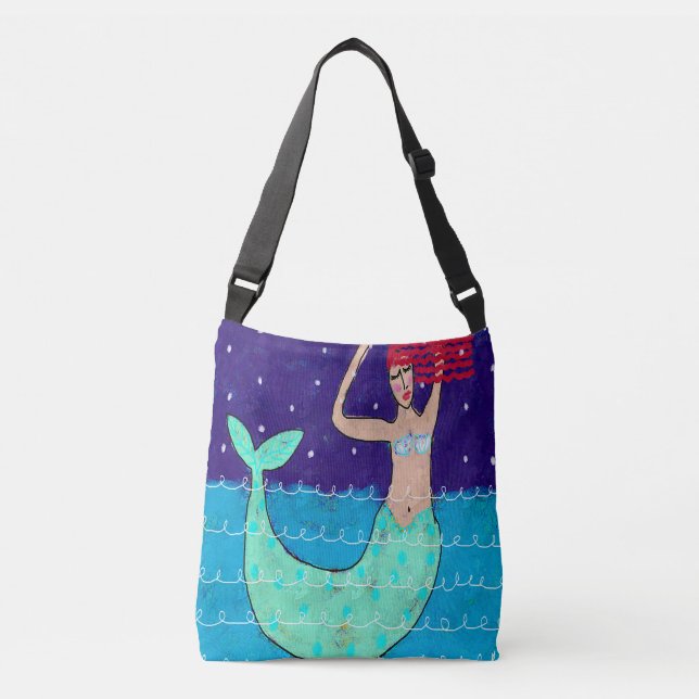 Red Haired Mermaid Beach Bag (Front)