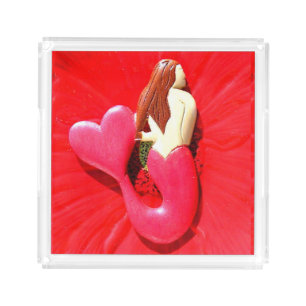 red-haired mermaid beauty pink acrylic tray