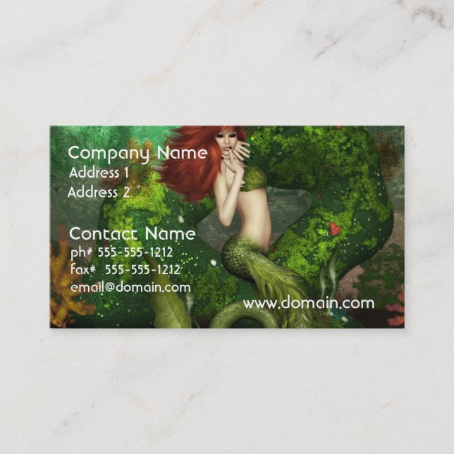 Red Haired Mermaid Business Cards (Front)