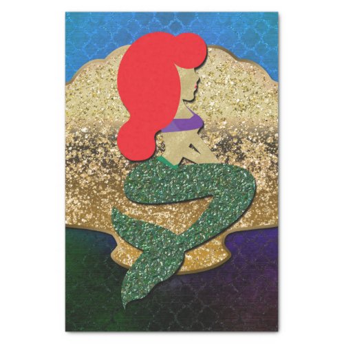 Red Haired Mermaid Golden Seashell Birthday Party Tissue Paper