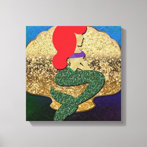 Red Haired Mermaid Golden Seashell Canvas Print
