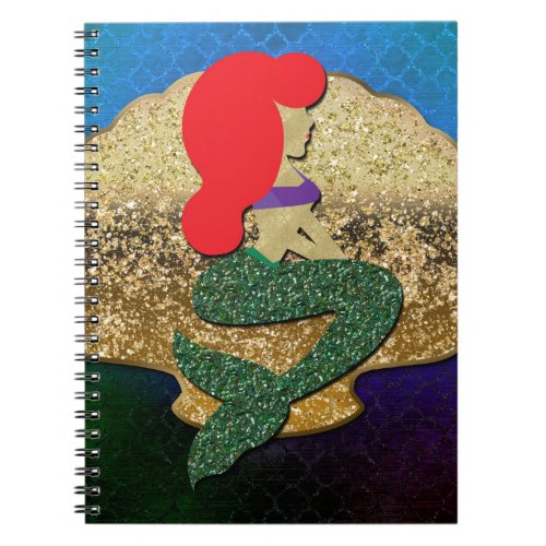Red Haired Mermaid Golden Seashell Notebook