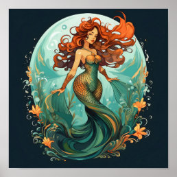 Red Haired Mermaid Poster