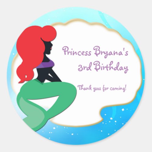 Red Haired Mermaid Sea Birthday Party Sticker