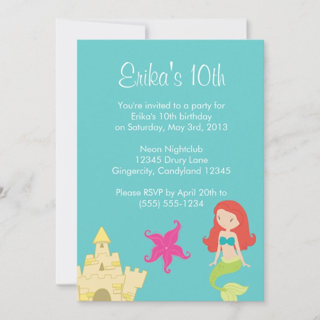Red Haired Mermaid Sea Invitation (Front)