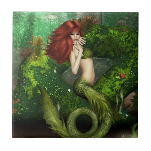 Red Haired Mermaid Tile or Trivet