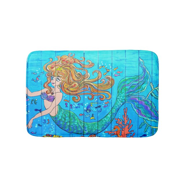 red-haired  mermaid underwater bathroom mat (Front)