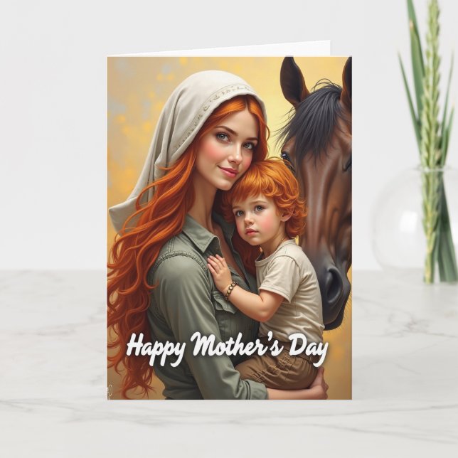 Red Haired Mother Child Art Card (Front)