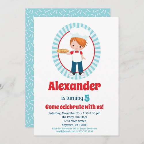 Red Haired Pizza Party Boy _ Pizza Birthday Invitation