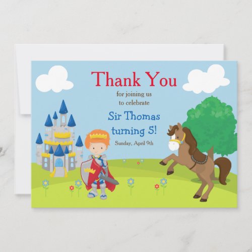 Red Haired Prince Birthday Party Thank You Card