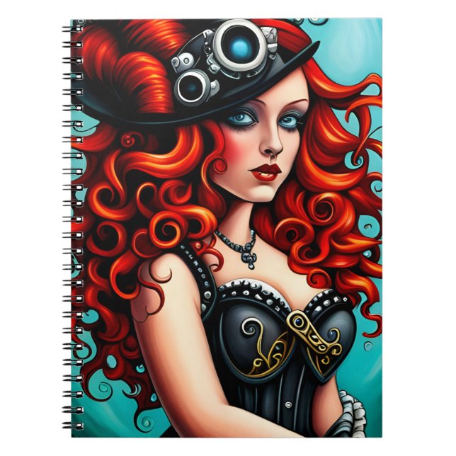 Red Haired Streampunk Woman Notebook (Front)