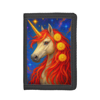 Red Haired Unicorn Tri-fold Wallet