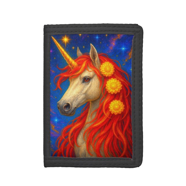 Red Haired Unicorn Trifold Wallet (Front Vertical)