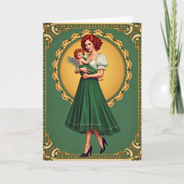 Red Haired Woman Art Nouveau Card (Front)