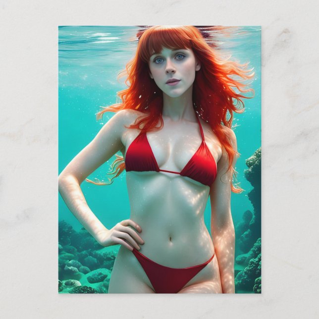 Red Haired Woman in a Bikini Underwater Postcard (Front)