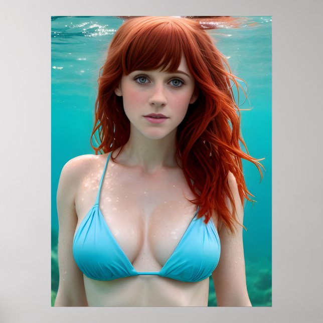 Red Haired Woman in a Bikini Underwater Poster (Front)