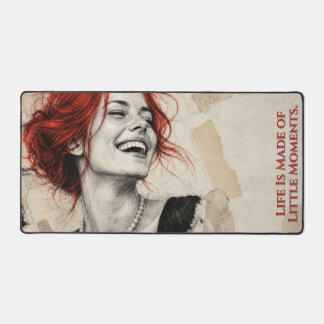 Red-Haired Woman Laughing Vintage Sketch Art Desk Mat