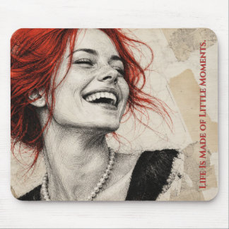 Red-Haired Woman Laughing Vintage Sketch Art Mouse Pad