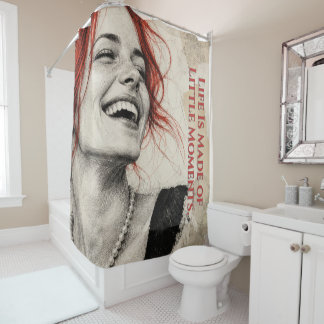 Red-Haired Woman Laughing Vintage Sketch Art Shower Curtain