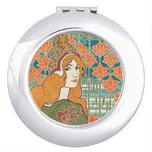 Red Haired Woman Orange Lilies Vintage Art Print Compact Mirror
