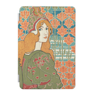 Red Haired Woman Orange Lilies Vintage Art Print iPad Mini Cover