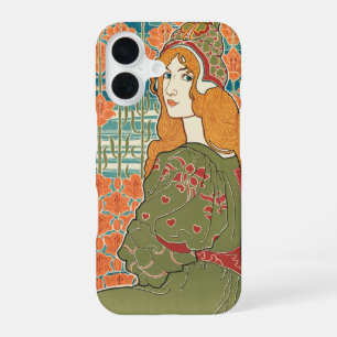 Red Haired Woman Orange Lilies Vintage Art Print iPhone 16 Case