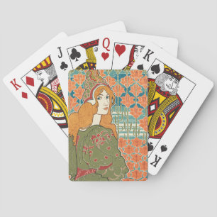 Red Haired Woman Orange Lilies Vintage Art Print Poker Cards