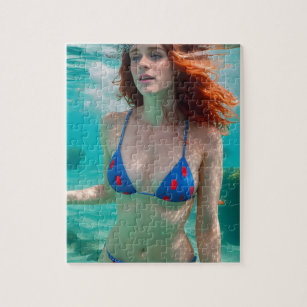 Bathing Beauty in Purple Bathing Suit Jigsaw Puzzle by Denise