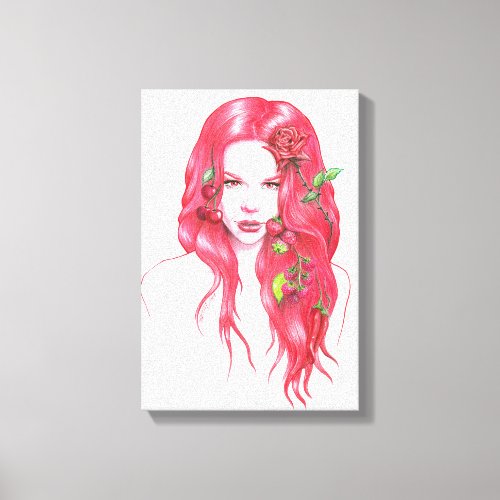 Red haired woman portrait Surreal fantasy art Canvas Print