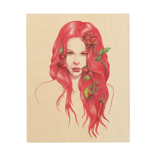 Red haired woman portrait Surreal fantasy Wood Wall Art