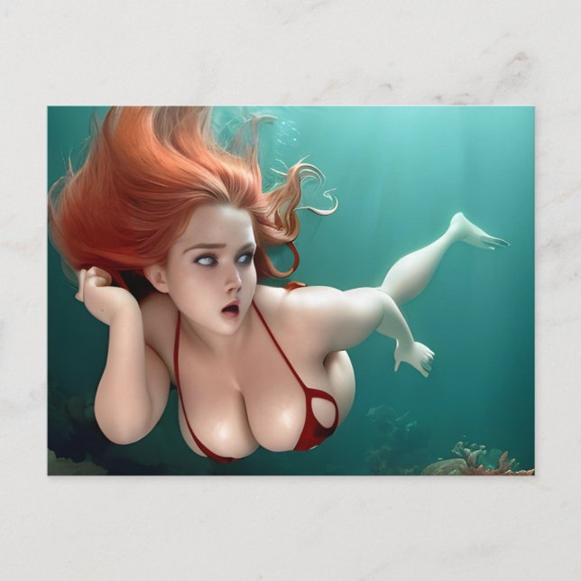 Red Haired Woman Under Water Photography Postcard (Front)