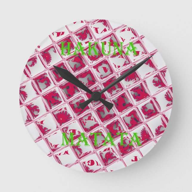 Red Hakuna Matata Style Round Clock (Front)