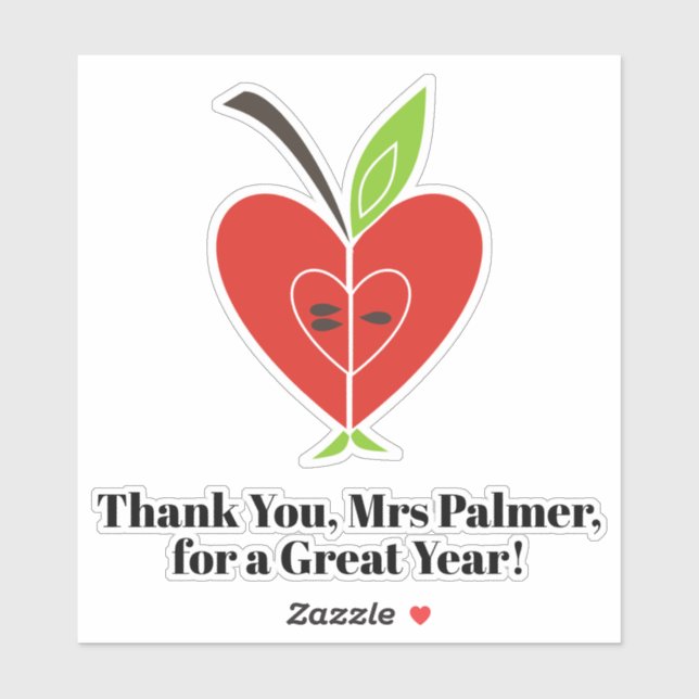 Red half apple teacher's appreciation Thank You Sticker (Sheet)