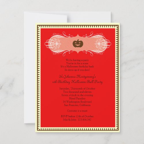 Red Halloween Ball Costume Party Invites
