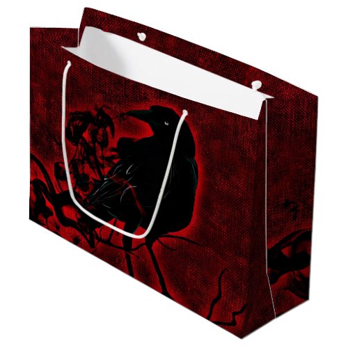 Red Halloween Evil Scary Creepy Wicked Black Crow  Large Gift Bag