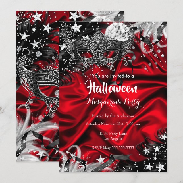 Red Halloween Magical Night Masquerade Party Invitation (Front/Back)