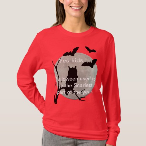 Red Halloween Owl  Bats Long Sleeve T_Shirt