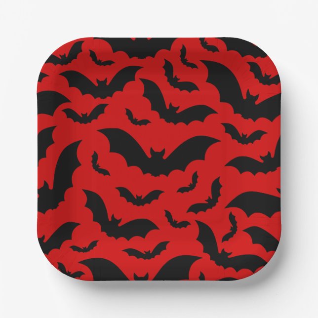 red halloween vampire bats gothic paper plates (Front)