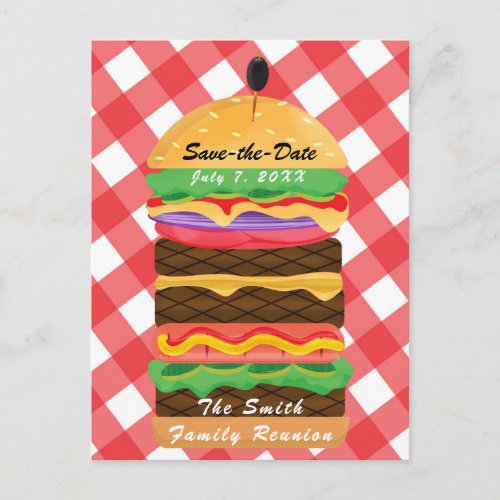Red Hamburger Summer Cookout Barbecue BBQ Party Announcement Postcard