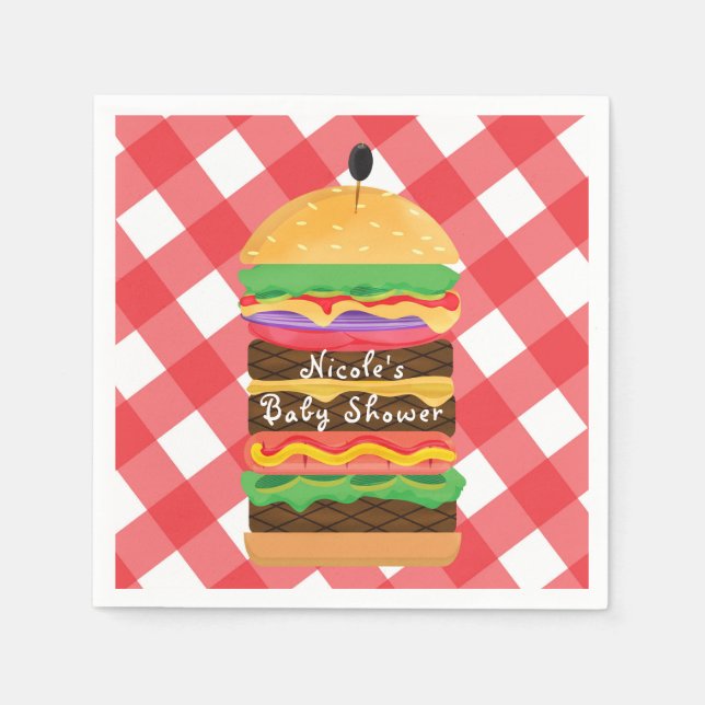Red Hamburger Summer Cookout Barbecue BBQ Party Paper Napkins (Front)
