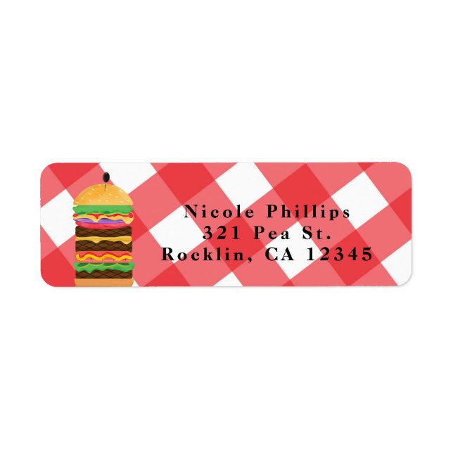 Red Hamburger Summer Cookout Barbecue Invitation Label (Front)