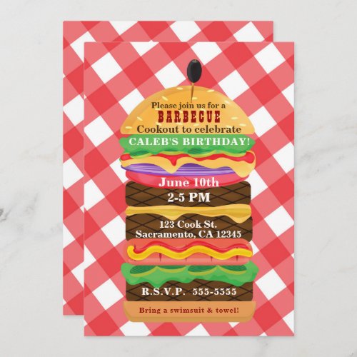 Red Hamburger Summer Cookout Barbecue Invitations