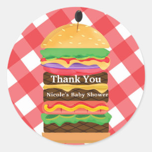 Red Hamburger Summer Cookout Barbecue Party Favor Classic Round Sticker